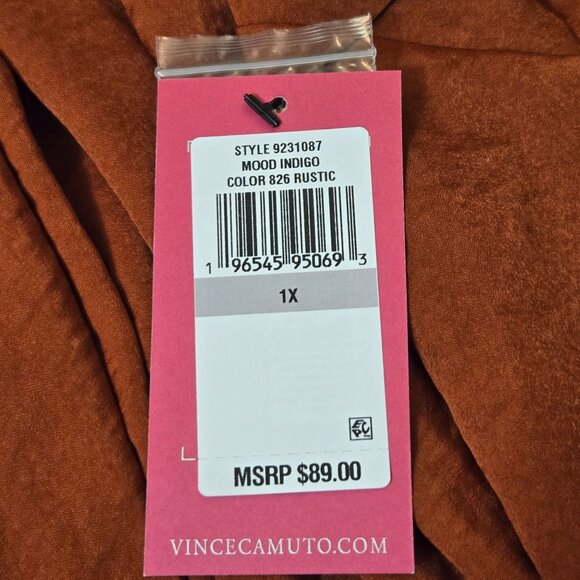 Vince Camuto Long Sleeve Keyhole Rumple Peasant Blouse Rustic Orange 1X NWT - Picture 6 of 8